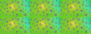 Üzerinde gelincikler ve vadi zambakları olan renkli çiçek desenli nakış deseni. Tekstil tasarımı için yeşil renkli geleneksel halk çiçekleri buketi.