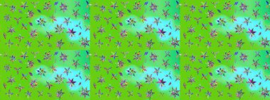 Ağaç dallı bahar çiçekleri ile desen, çiçek siluetiyle yeşil renkler. Raster deseni.