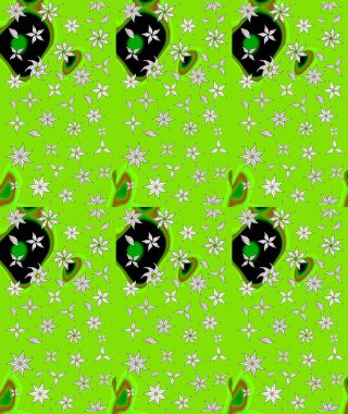 Tekrarlayan çiçek arkaplanı, zarif yeşil çiçek duvar kağıdı. Yeşil renkler üzerine çiçek desenli çizimler, el yapımı papatyalar, papatyalar..