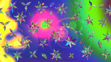 Renkli Yaz Temalı eskiz kalıbı. Yeşil renkli çiçekler. Çiçekli eskiz çizimi. Düz Çiçek Elementleri Tasarımı.