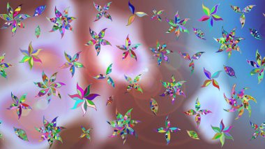 Parlak renkli fantezi çiçekleri, yapraklar, tarafsız renklerde tomurcuklar. Suluboya el çizimi elementli çiçek çizimi deseni.