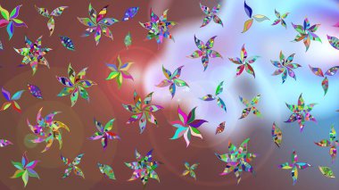 Robot resim. Raster illüstrasyonu. Şirin çiçek elementleri. Kahverengi renkte çiçekler.