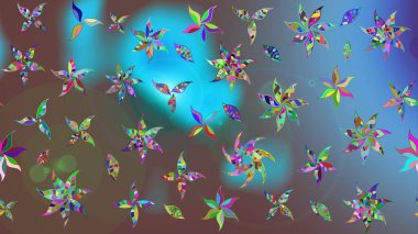 Raster illüstrasyonu. Mavi renkli çiçekler. Düz Çiçek Elementleri Tasarımı. Çiçekli çiçek deseni, suluboya. Renkli Bahar Teması çizim şablonu.