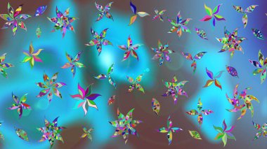 Raster illüstrasyonu. Mavi renklerde. Çiçekli güzel suluboya desen.