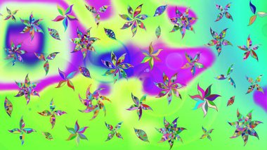 Raster. Düz Çiçek Elementleri Tasarımı. Renkli Bahar Teması çizim şablonu.