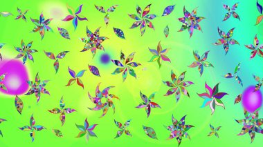 Yapraklı çiçekler ve yeşil renkli papatya çiçekleri. Eskiz arkaplan modeli. Raster - stok.