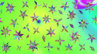 Çiçekli çizim şekli. Düz Çiçek Elementleri Tasarımı. Yeşil renkli çiçekler. Renkli Bahar Teması çizim şablonu.