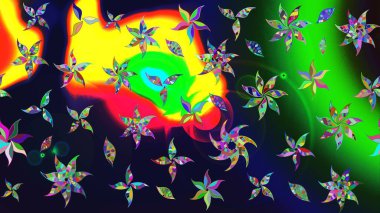 Raster illüstrasyonu. Gri renkli çiçekler. El çizimi çiçekli soyut çizim deseni.