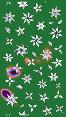 Eskiz arkaplan modeli. Suluboya, elle çizilmiş. Raster illüstrasyonu. Yeşil yapraklı yabani çiçekler.