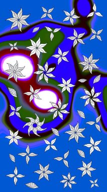 Arkaplan dokusu, duvar kağıdı, mavi renkli çiçek teması. Kabile sanatı boho baskısı, klasik çiçek arkaplanı. Soyut etnik raster çizim kalıbı.