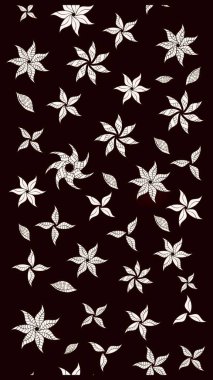 Şirin çiçekli eskiz deseni ve siyah renkli yapraklar, suluboya çiçek deseni, duvar kağıdı, kart veya kumaş için fayanslı. Raster illüstrasyonu.