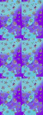 Düz Çiçek Elementleri Tasarımı. Sevimli çiçek raster deseni. Mavi renkli çiçekler. Renkli Bahar Teması çizim şablonu.