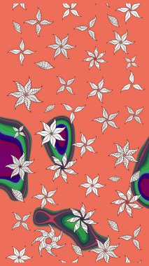 Tekstil için figür. Davetiye ve kartpostal tasarımı için dekoratif çiçek unsurları. Poster ya da kapak için arka plan. Yapraklı çizim şekli. Sevimli zarif çiçekler Raster illüstrasyonu.