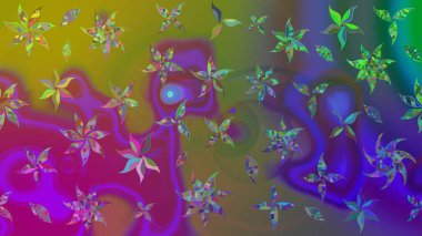 Raster illüstrasyonu. Çiçek süslemeli çizim deseni. Yeşil renkte çiçekler.