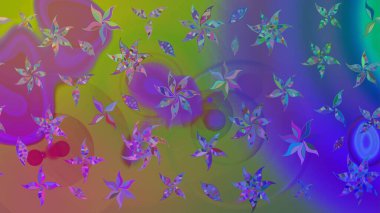 Raster çiçek desenli çiçek deseni, yapraklar, dekoratif elementler, sıçrama, lekeler, el çizimi kontur çizgileri ve Doodle çizim stili, grafik raster çizim çizimi.