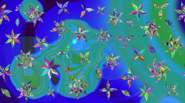 Mavi renkte güzel çiçekli eskiz deseni, suluboya çiçek deseni, duvar kağıdı, kart ya da kumaş için fayanslı. Raster..