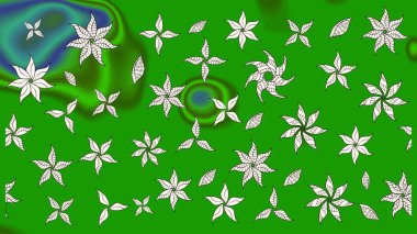 Sevimli çiçek raster deseni. Yeşil renkli çiçekler. Renkli Yaz Temalı eskiz kalıbı. Düz Çiçek Elementleri Tasarımı.