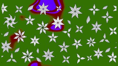 Çiçekli ipek eşarp. El çizimi çiçek unsurları olan soyut çizim raster deseni. 1950-1960 motifleri. Retro tekstil tasarım koleksiyonu. Yeşil yeşile.