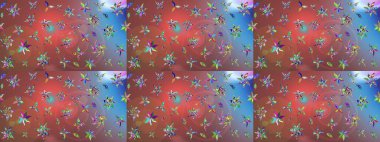 Eskiz modeli etnik tasarım. Yatak çarşafları, ceket, paket tasarımı, kumaş ve moda kavramları için tekstil baskısı. Çiçekleri, deniz kabukları, mandalaları ve suluboya efektleri olan deniz altyapısı.