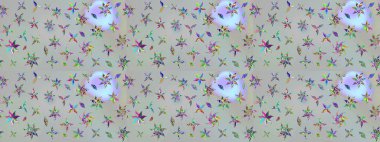 Raster Illustrasyon 'daki Çiçek Deseni' nin son moda çizimi. Renkli Yaz Temalı eskiz kalıbı. Gri renkli çiçekler. Düz Çiçek Elementleri Tasarımı.