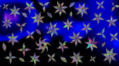 Çiçek desenli eskiz. Gömlek baskısı için çiçek boyası. Mavi renkte çiçekler.