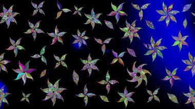1950-1960 motifleri. El çizimi çiçek unsurları olan soyut çizim raster deseni. Retro tekstil tasarım koleksiyonu. Çiçekli ipek eşarp. Siyah üstüne siyah..