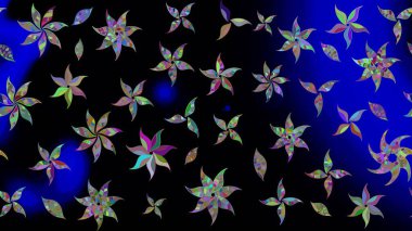 Raster Çiçek İllüstrasyonu 'nun şirin tekstili. Siyah renkli etnik çiçeklerle zarif eskiz deseni.