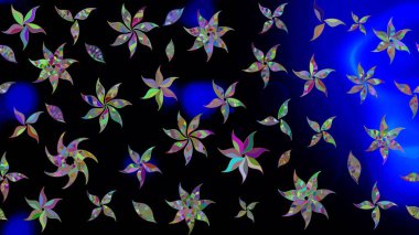 Siyah renklerde. Raster illüstrasyonu. Çiçekli güzel suluboya desen.