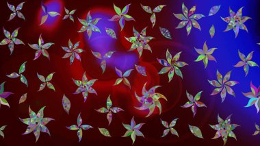 Renkli Bahar Teması eskiz kalıbı. Raster illüstrasyonu. Asya tekstil tarzında. Kahverengi renkli çiçekler. Çiçek desenli çizim. Düz Çiçek Elementleri Tasarımı.