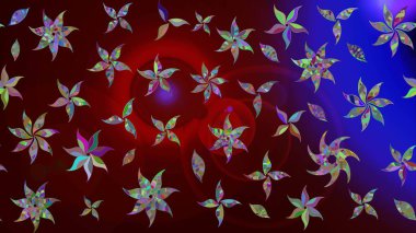 Renkli Bahar Teması eskiz kalıbı. Düz Çiçek Elementleri Tasarımı. Kahverengi renkli çiçekler. Raster illüstrasyonunda çiçek deseni çizimi.