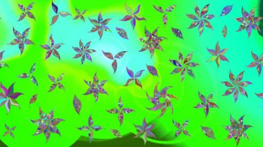 Çiçek ve yapraklı karalama şeklinde Raster çiçek deseni. Raster illüstrasyonu. Yumuşak, yeşil renkte bahar çiçekleri.