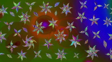 Hediye ambalaj kağıdı, tebrik kartları, posterler ve pankart tasarımı. Yeşil renkli çiçekler. Raster düz çiçek çizim deseni.