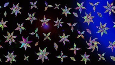 Raster illüstrasyonundaki çiçek desenli çizim. Siyah renkli çiçekler. Düz Çiçek Elementleri Tasarımı. Renkli Bahar Teması çizim şablonu.