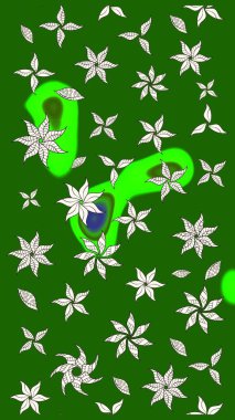 Yeşil renkli çiçekler. Kumaş desenli papatya çiçekleri ayrıntıları.