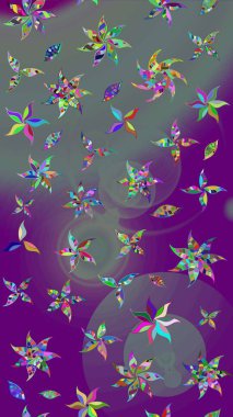 Renkli Yaz Temalı eskiz kalıbı. Düz Çiçek Elementleri Tasarımı. Raster Illustrasyon 'daki Çiçek Deseni' nin son moda çizimi. Mor renkte çiçekler.