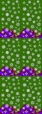 Çiçek buketleriyle klasik bir eskiz şekli. Raster illüstrasyonu. Yeşil renklerde.