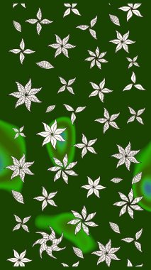 Küçük çiçekteki sevimli çiçek deseni. Raster illüstrasyonu. Yeşil renkte çiçekler.