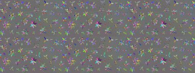 Çiçekli ipek eşarp. El çizimi çiçek unsurları olan soyut çizim raster deseni. Retro tekstil tasarım koleksiyonu. Gri üzerine gri. 1950 'ler-1960' lar motifleri.