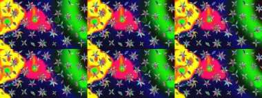 Düz Çiçek Elementleri Tasarımı. Raster illüstrasyonundaki çiçek desenli çizim. Yeşil renkli çiçekler. Renkli Bahar Teması çizim şablonu.