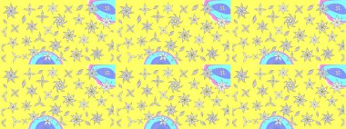 El çizimi çiçek çizimi deseni (fayans). Şirin çiçekli, desenli, sarı renkli bir eskiz deseni. Tekstil için suluboya çizim deseni.