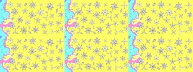 Tomurcukları papatya çiçekleri olan sevimli bir çiçek deseni. Eskiz geçmişi. Raster illüstrasyonu. Kumaş, tekstil, duvar kağıdı baskısı için. Eski usul. Miles Fleur, dandik süs.