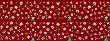 Şirin çiçekli, desenli, kırmızı renkli bir eskiz deseni. Tekstil için suluboya eskiz deseni. El çizimi çiçek çizimi deseni (fayans)).