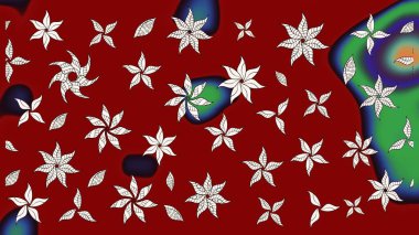 Düz Çiçek Elementleri Tasarımı. Raster Illustrasyon 'daki Çiçek Deseni' nin son moda çizimi. Kırmızı renkte çiçekler. Renkli Yaz Teması çizim şablonu.