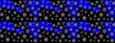 Moda baskıları için zarif bir şablon. Küçük renkli çiçekler. Motley illüstrasyonu. Küçük çiçekte güzel bir desen. Siyah çiçekli bahar çiçekleri.