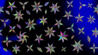 Renkli Bahar Teması eskiz kalıbı. Siyah renkli çiçekler. Sevimli çiçek raster deseni. Düz Çiçek Elementleri Tasarımı.