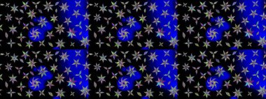 Siyah renkli bitkilerden oluşan parlak çiçekli çizim deseni.