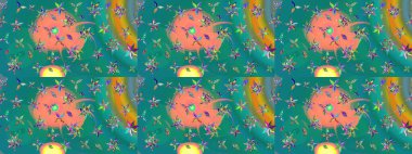 Tropik çiçekler. Gömlek, arka plan modelini çiz. Mavi renkte çiçekler.