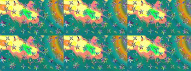 Mavi renkli çiçekler. Raster illüstrasyonunda çiçek deseni çizimi.