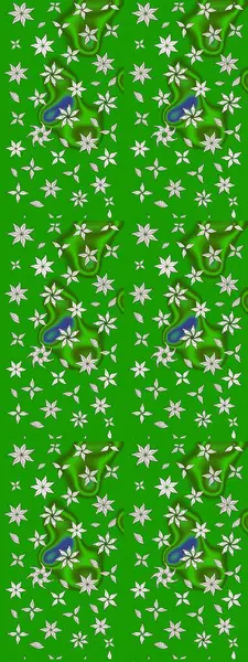 Raster Çiçek İllüstrasyonu güzel tekstil. Yeşil renkli etnik çiçeklerle zarif eskiz deseni.