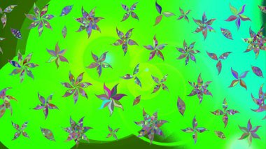 Yeşil renkli çiçekler. Hediye ambalaj kağıdı, tebrik kartları, posterler ve pankart tasarımı. Raster düz çiçek çizim deseni.